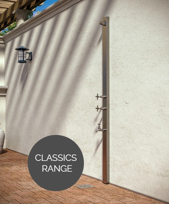 Rainware Outdoor Shower - Aussie Wall 2400 - Hot & Cold Shower + Footwash Wall Mounted Rainware Outdoor Shower - Aussie Wall 2400 - Hot & Cold Shower + Footwash Wall Mounted